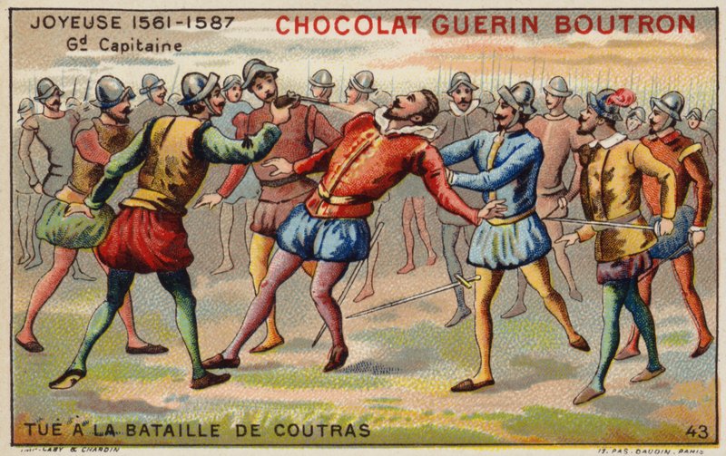 Joyeusen herttua Annen kuolema Coutrasin taistelussa (chromolitho) tekijältä French School
