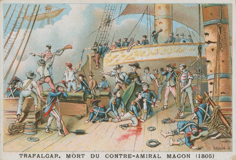 Ranskalaisen kontra-amiraali Magonin kuolema Trafalgarin taistelussa 1805 tekijältä French School