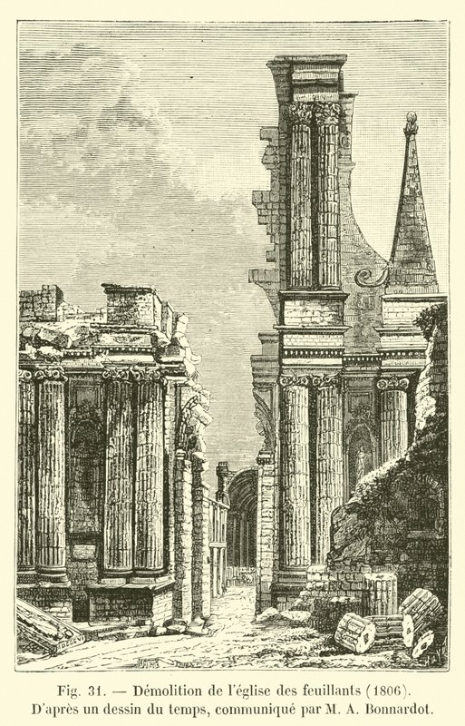 Feuillanttien kirkon purkaminen, 1806, M A Bonnardotin toimittaman ajan piirustuksen mukaan tekijältä French School