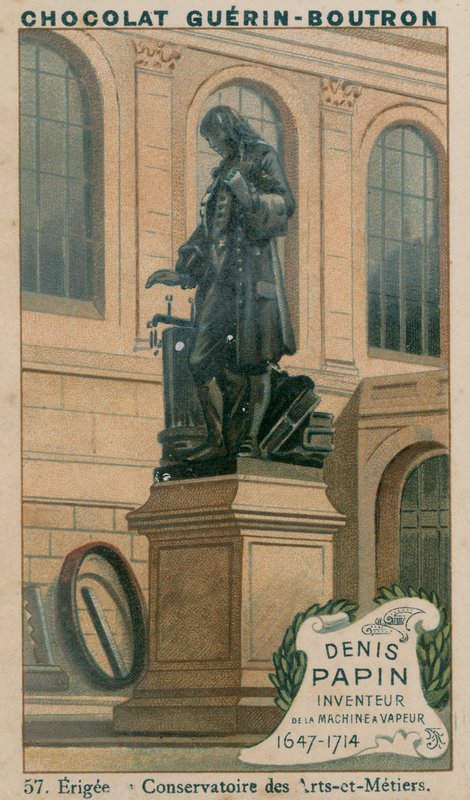 Denis Papin, höyrykoneen keksijä, 1647-1714, pystytetty Conservatoire des Arts-et-Metiersiin tekijältä French School