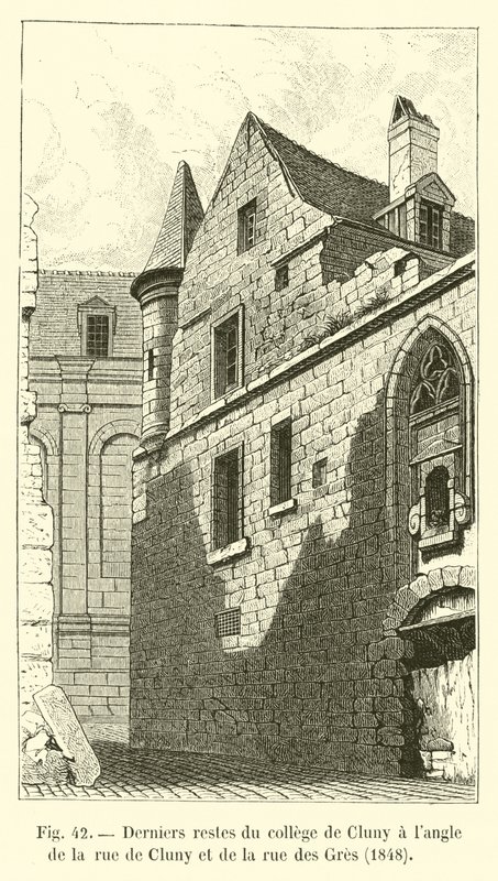 Clunyn yliopiston viimeiset jäännökset rue de Clunyn ja rue des Gresin kulmassa, 1848 tekijältä French School