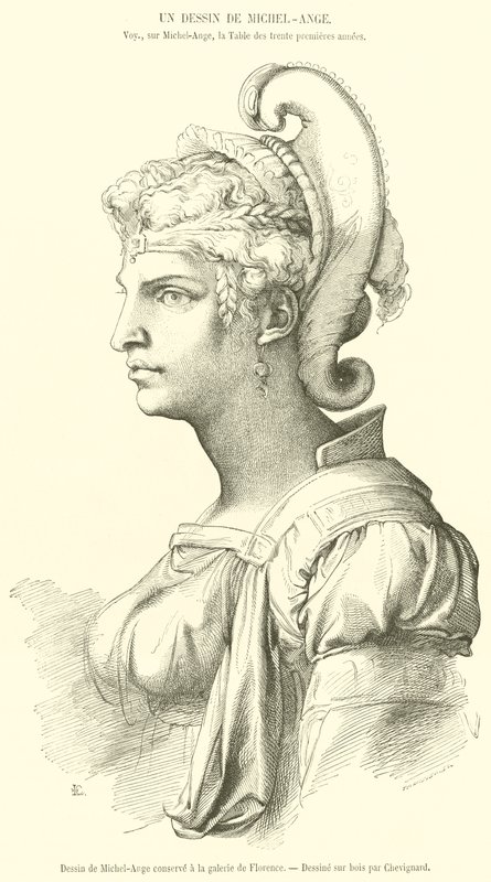 Michelangelon piirustus Firenzen galleriassa (kaiverrus) tekijältä French School
