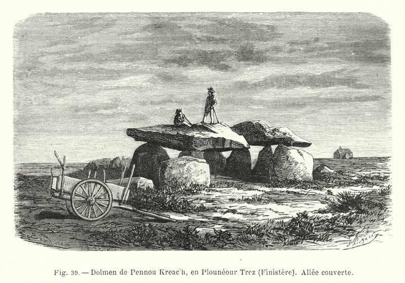 Dolmen of Pennou Kreach, Plouneour Trez, Finistere, katettu kävelytie (kaiverrus) tekijältä French School