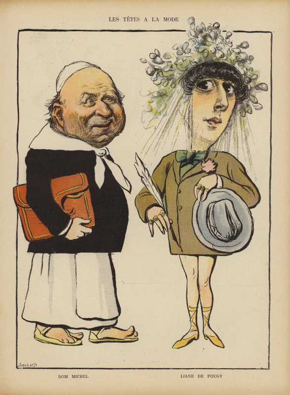 Dom Michel ja ranskalainen tanssija ja kurtisaani Liane de Pougy. Kuvitus Le Rirelle (väri litho) tekijältä French School