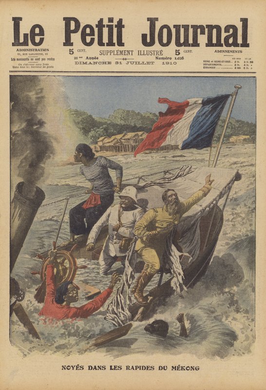 Hukkunut Mekong-joen koskiin (väri litho) tekijältä French School