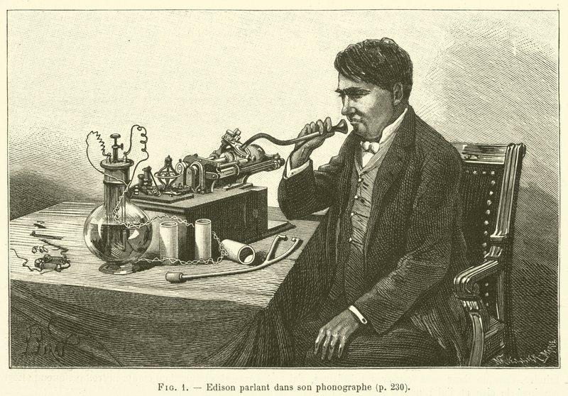 Edison puhuu fonografiaan (kaiverrus) tekijältä French School