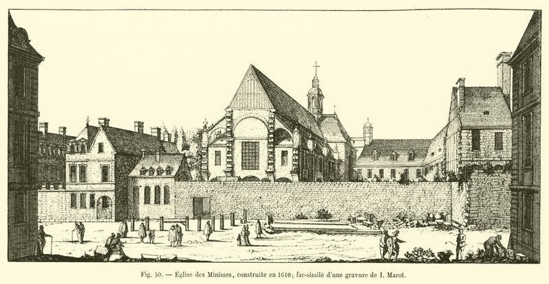 Minimikirkko, rakennettu vuonna 1610; faksimile I Marotin kaiverruksesta tekijältä French School