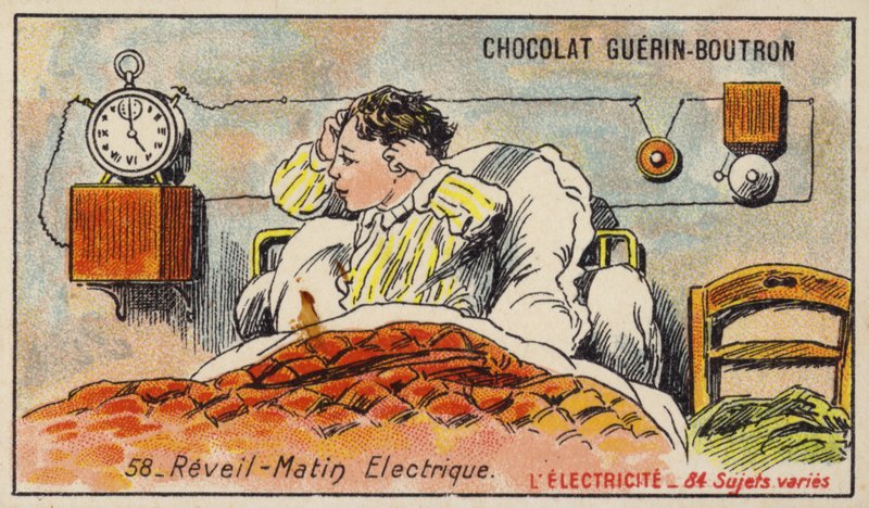 Sähköinen herätyskello (chromolitho) tekijältä French School