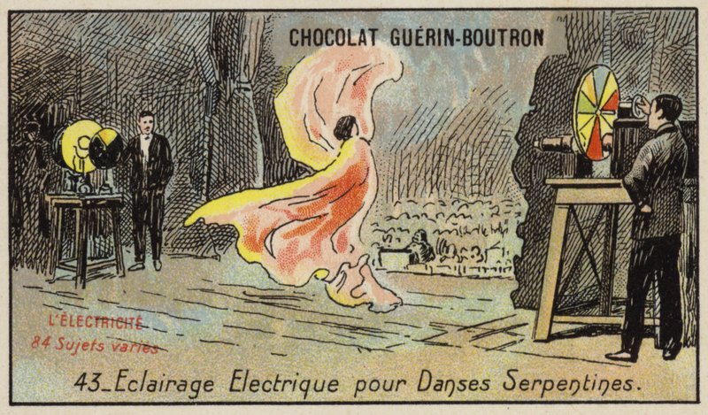 Sähkövalaistus serpentiinitanssiin (chromolitho) tekijältä French School