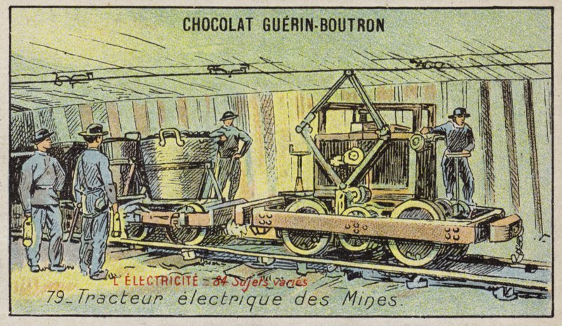 Sähköinen kaivostraktori (chromolitho) tekijältä French School