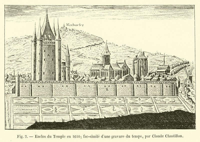 Temppelikotelo vuonna 1610; faksimile Claude Chastillonin aikaisesta kaiverruksesta tekijältä French School
