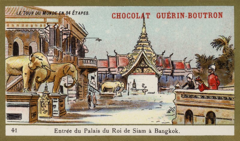 Siamin kuninkaan palatsin sisäänkäynti Bangkokissa (chromolitho) tekijältä French School