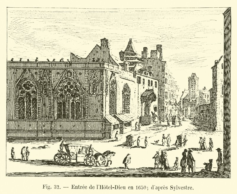 Sisäänkäynti Hotel-Dieuhun vuonna 1650; Sylvesterin mukaan tekijältä French School