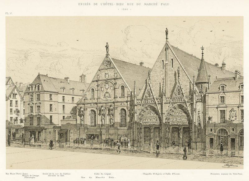 Sisäänkäynti Hotel-Dieu rue du Marche Paluun, 1590 tekijältä French School