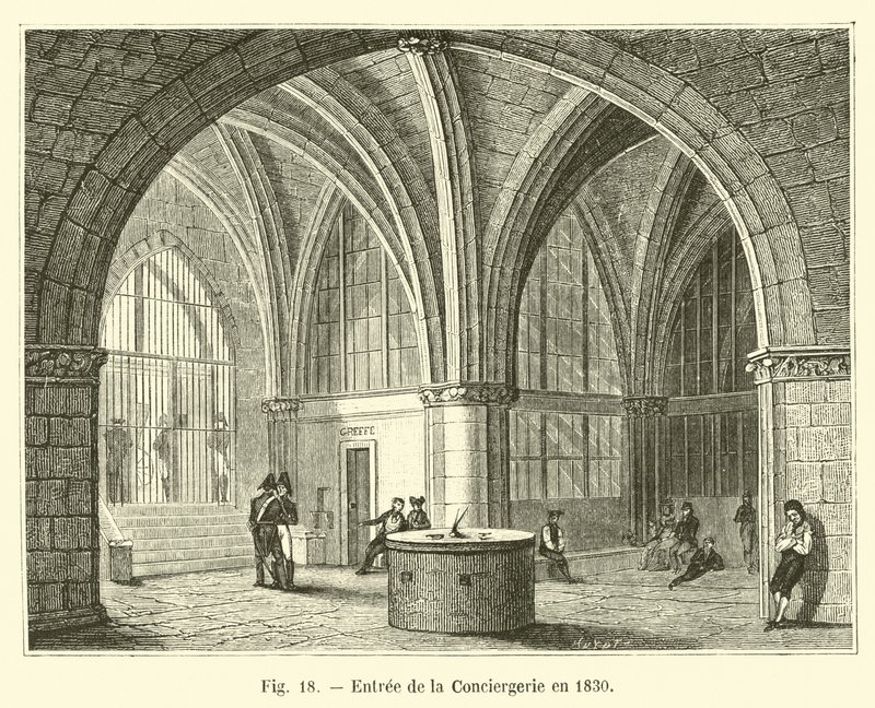 Sisäänkäynti Conciergerieen vuonna 1830 tekijältä French School