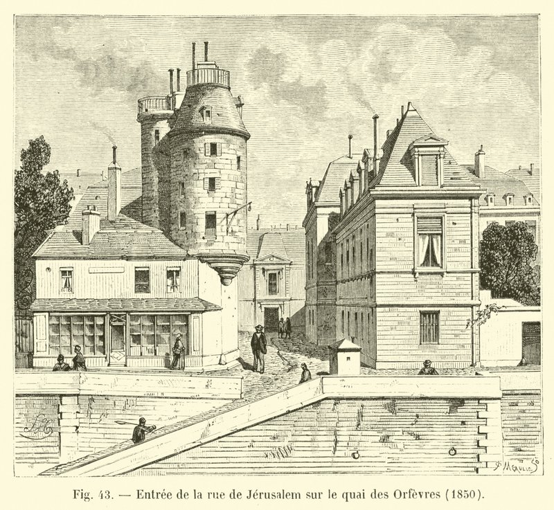 Sisäänkäynti Rue de Jerusalemista Quai des Orfevresiin, 1850 tekijältä French School