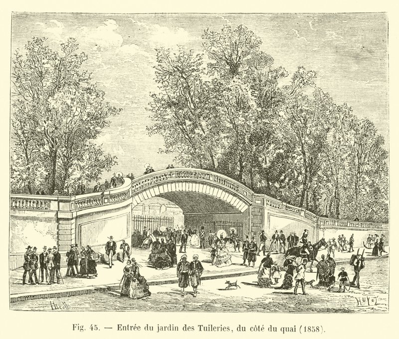 Sisäänkäynti Tuileriesin puutarhaan laiturin puolelta, 1858 tekijältä French School
