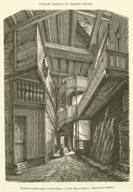 1500-luvun portaikko, rue Notre-Dame, 7, Vitre, Ille-et-Vilaine (kaiverrus) tekijältä French School
