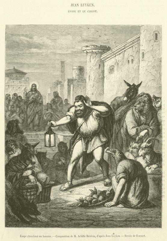 Aesop etsii miestä (kaiverrus) tekijältä French School