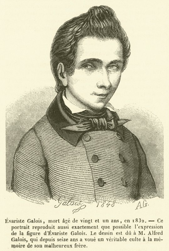 Evariste Galois, kuoli 21-vuotiaana, vuonna 1832 (kaiverrus) tekijältä French School