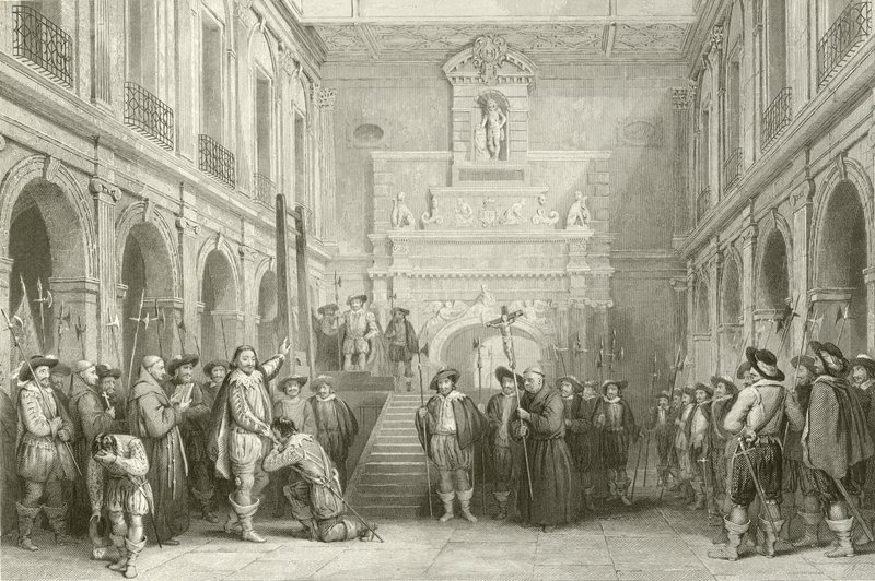 Montmorencin teloitus Hotel de Villen tuomioistuimessa, Toulousessa, 30. lokakuuta 1632 tekijältä French School