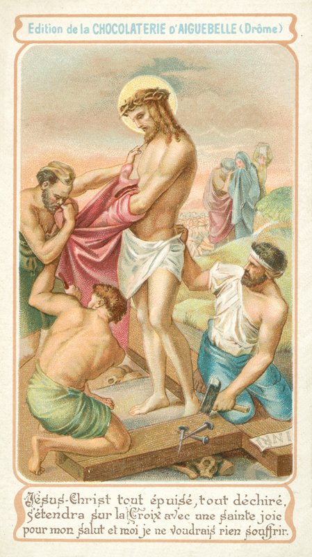 Väsyneenä Jeesus valmistautuu naulittavaksi ristille (chromolitho) tekijältä French School