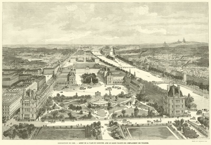 Näyttely vuodelta 1889, Place du Carrouselin osa ja suunniteltu puutarha Tuileries