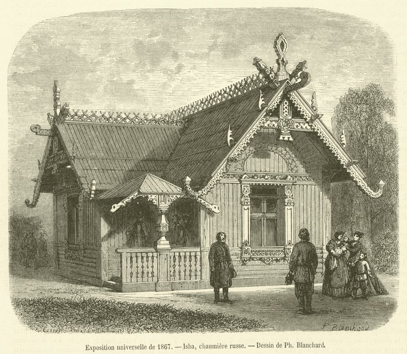 Yleisnäyttely 1867, Isba, venäläinen mökki (kaiverrus) tekijältä French School