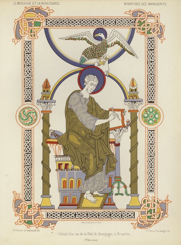 Ote käsikirjoituksesta Belgian kuninkaallisesta kirjastosta, Brysselistä (chromolitho) tekijältä French School