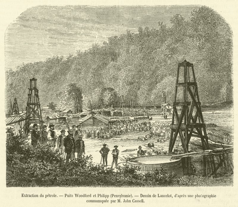 Oil Extraction, Woodford ja Philipp Wells, Pennsylvania (kaiverrus) tekijältä French School