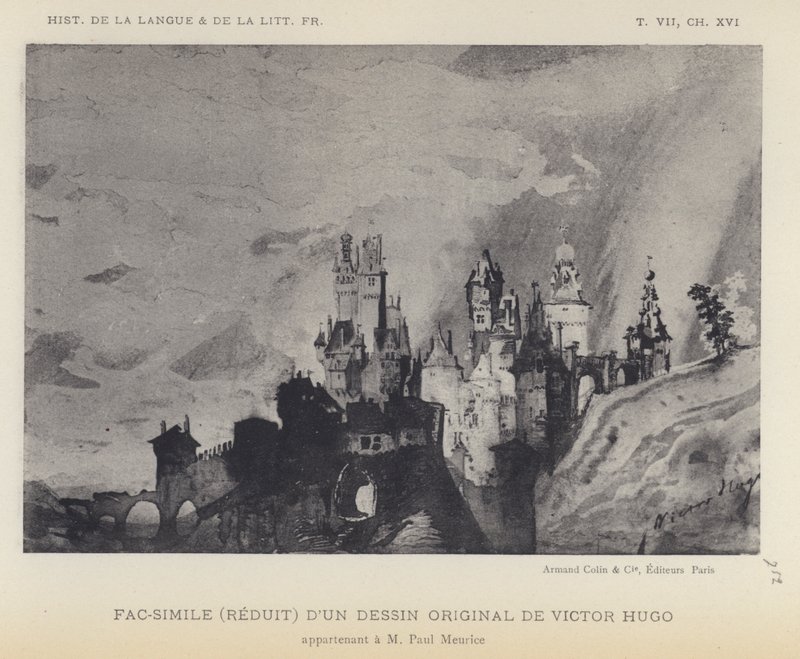 Faksimile (pienennetty) Victor Hugon alkuperäisestä piirroksesta (litho) tekijältä French School