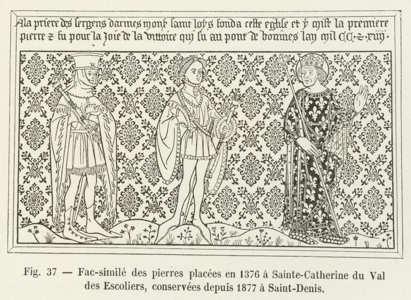 Faksimile kivistä, jotka on sijoitettu Sainte-Catherine du Val des Escoliersiin vuonna 1376, säilytetty vuodesta 1877 Saint-Denisissä tekijältä French School