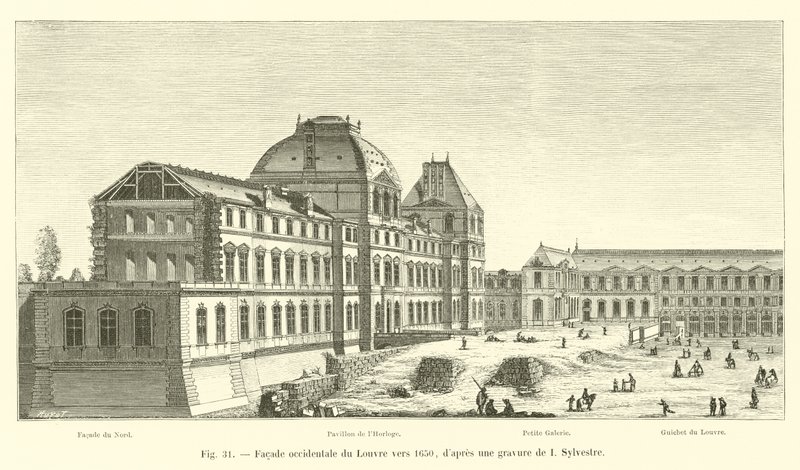 Louvren läntinen julkisivu noin 1650 I Sylvestren kaiverruksen jälkeen tekijältä French School