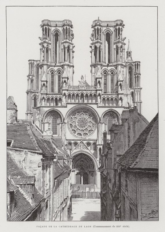 Laonin katedraalin julkisivu, 1200-luvun alku (litho) tekijältä French School