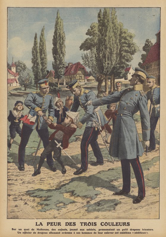 Ranskan lipun pelko Elsassissa (väri litho) tekijältä French School