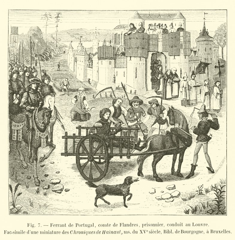 Ferrant Portugalista, Flanderin kreivi, vanki, viety Louvreen, faksimile pienoismallista Chroniques de Hainaut