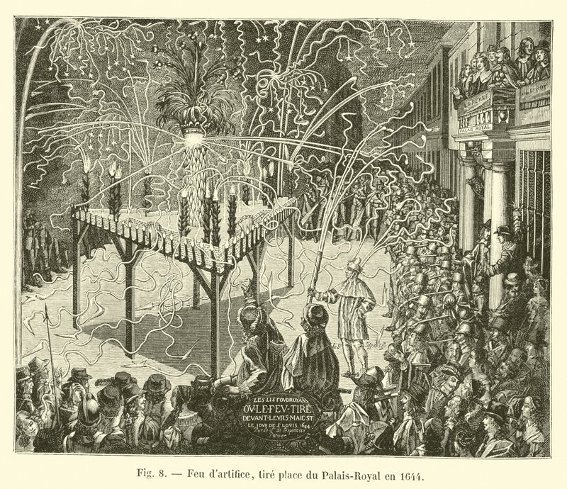 Ilotulitus tapahtuu Palais-Royalissa vuonna 1644 tekijältä French School