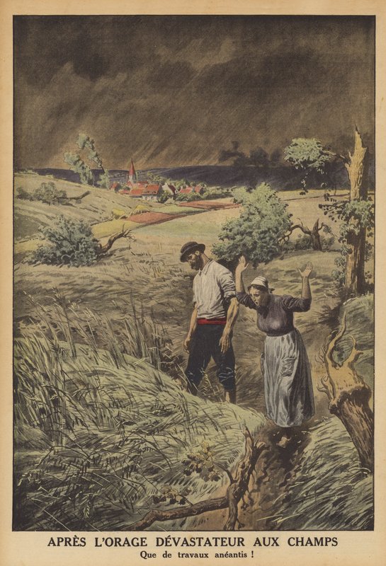 Ukkosmyrskyn tuhoamat kentät Ranskassa (väri litho) tekijältä French School