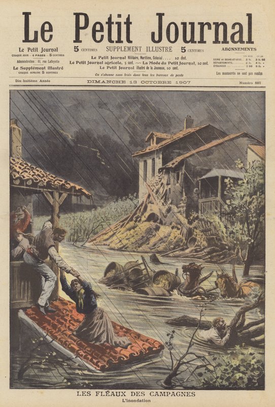 Tulvat Etelä-Ranskassa (väri litho) tekijältä French School