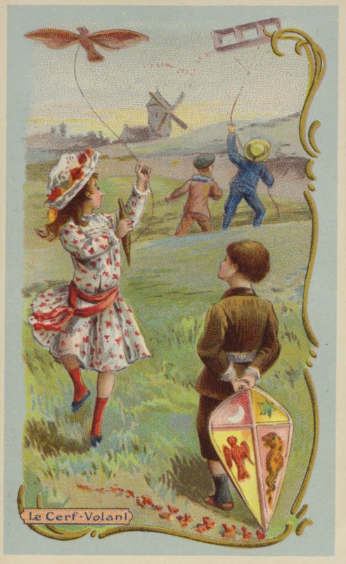 Lentävät leijat (chromolitho) tekijältä French School