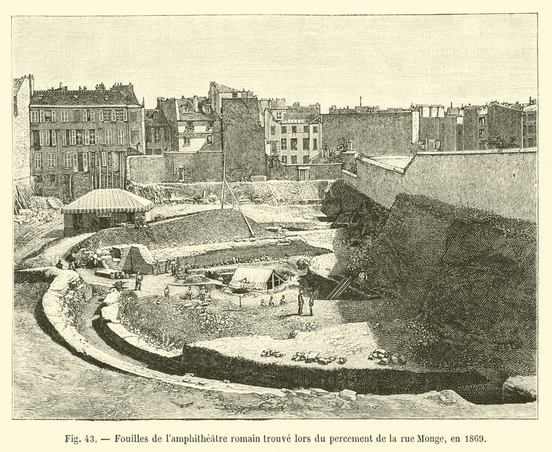 Roomalaisen lampiteatterin kaivaukset, jotka löydettiin rue Mongen kaivauksissa vuonna 1869 tekijältä French School