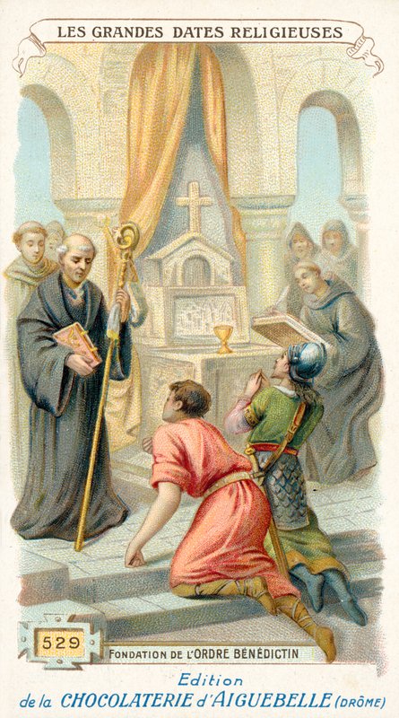 Benediktiinikunnan perustaminen, 529 (chromolitho) tekijältä French School