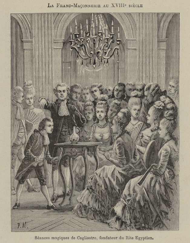 Vapaamuurarius 1700-luvulla: taikaseanssi, jota johti egyptiläisen riitin perustaja Aleesandro Cagliostro (kaiverrus) tekijältä French School