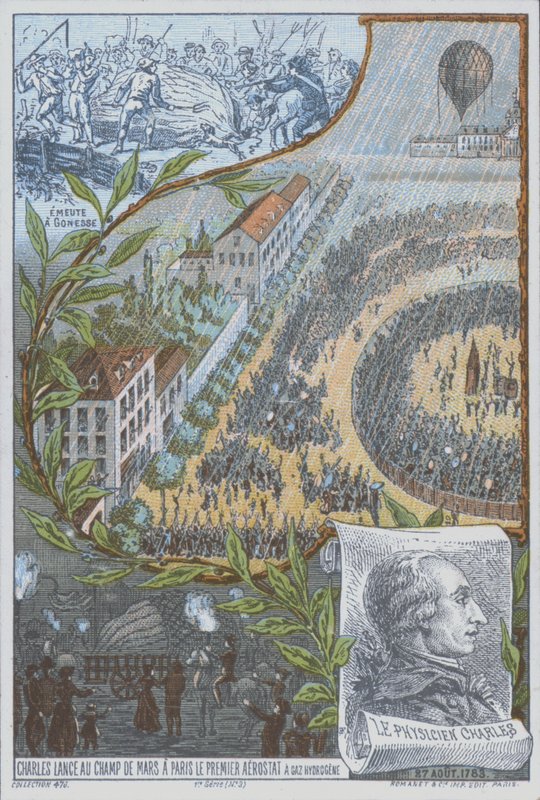 Ranskalainen ilmapalloilija Jacques Charles laukaisi ensimmäisen vetypallon Champ de Marsista Pariisista 27. elokuuta tekijältä French School