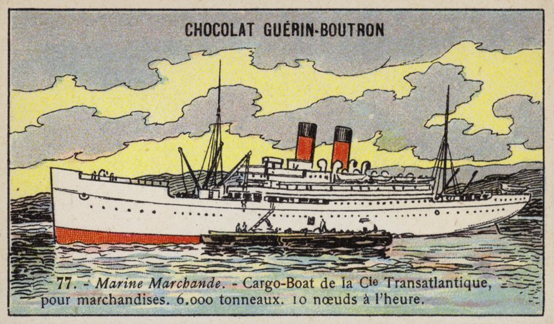 Compagnie Transatlantiquen ranskalainen rahtilaiva (chromolitho) tekijältä French School