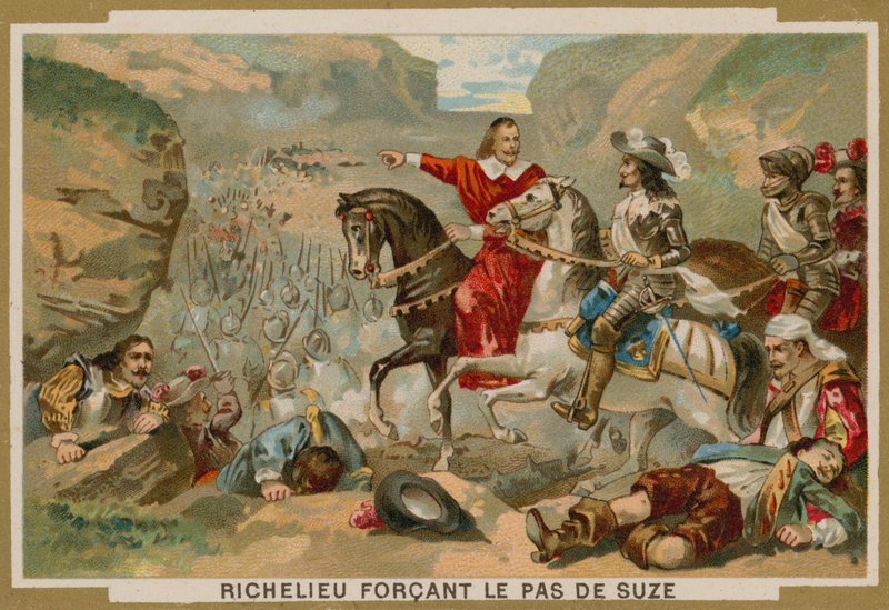 Kardinaali Richelieun komentamat ranskalaiset joukot pakottivat solan Suzassa Savoyssa, 1629 tekijältä French School