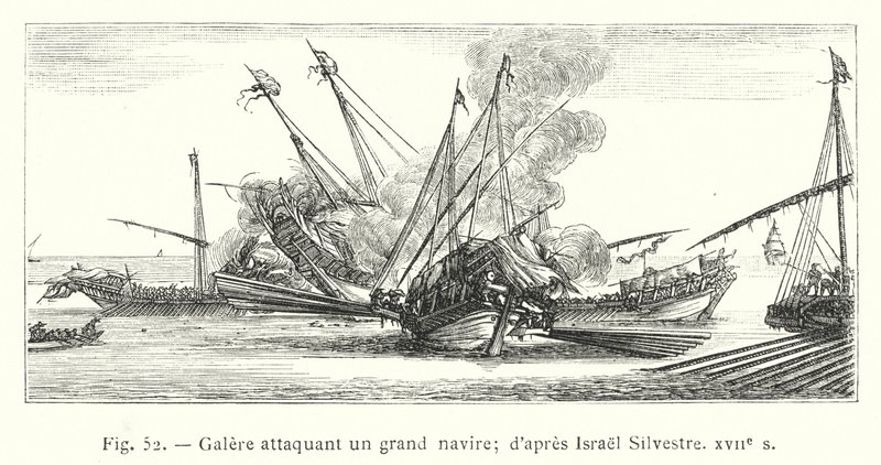 Keittiön hyökkääminen suureen alukseen; Israel Silvestren jälkeen, 1600-luku (kaiverrus) tekijältä French School