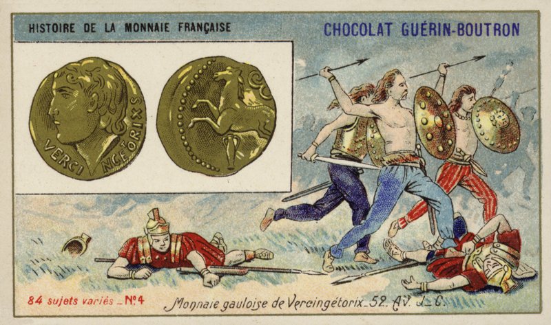 Vercingetorixin gallialaiset kolikot, 52 eKr. (chromolitho) tekijältä French School