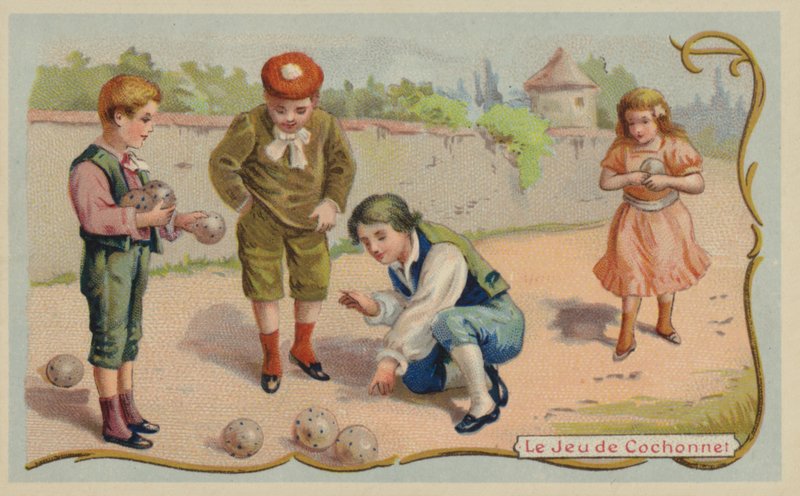Peli petankkia tai petankkia (chromolitho) tekijältä French School
