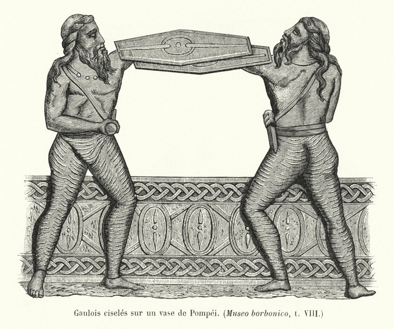 Gallialaiset kaiverrettu maljakossa Pompejista (kaiverrus) tekijältä French School